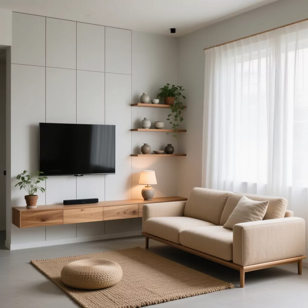 Nội thất phòng khách nhà cấp 4 phong cách Japandi