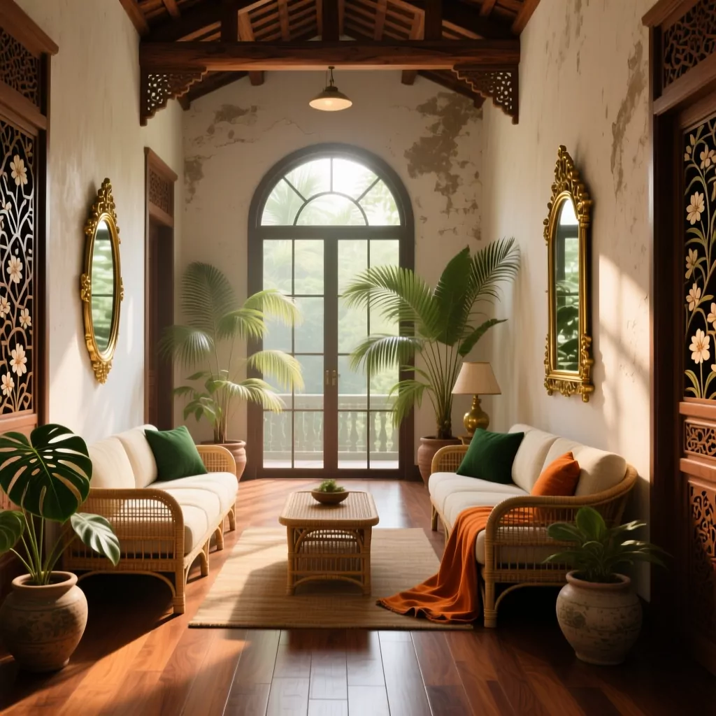 Mẫu phòng khách nhà ống Indochine đẹp tại TP.HCM