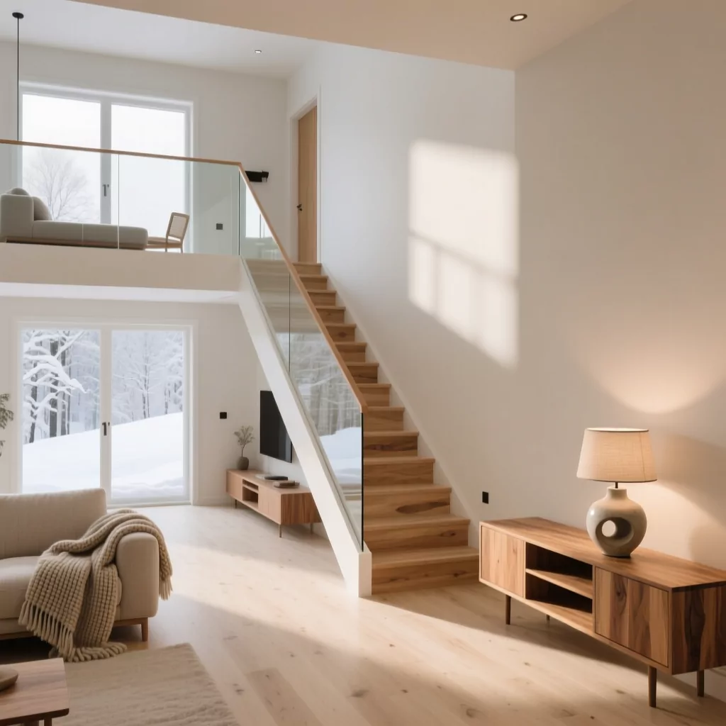 Mẫu phòng khách nhỏ xinh Scandinavian với gam màu trung tính
