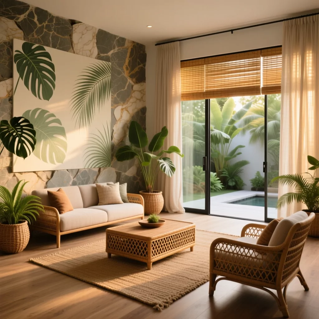 Phòng khách nhỏ đẹp phong cách Tropical nhiệt đới