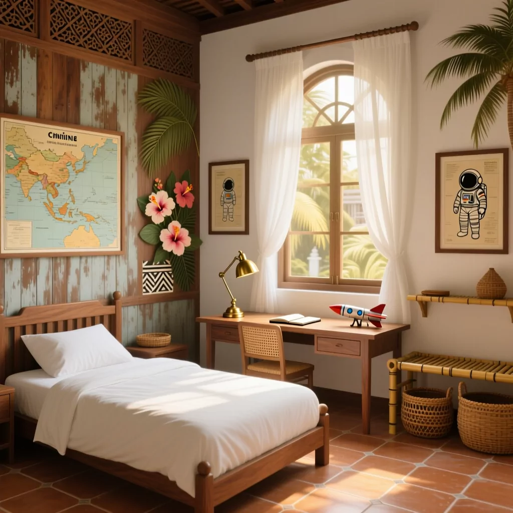 Phòng ngủ cho 2 bé trai phong cách Indochine