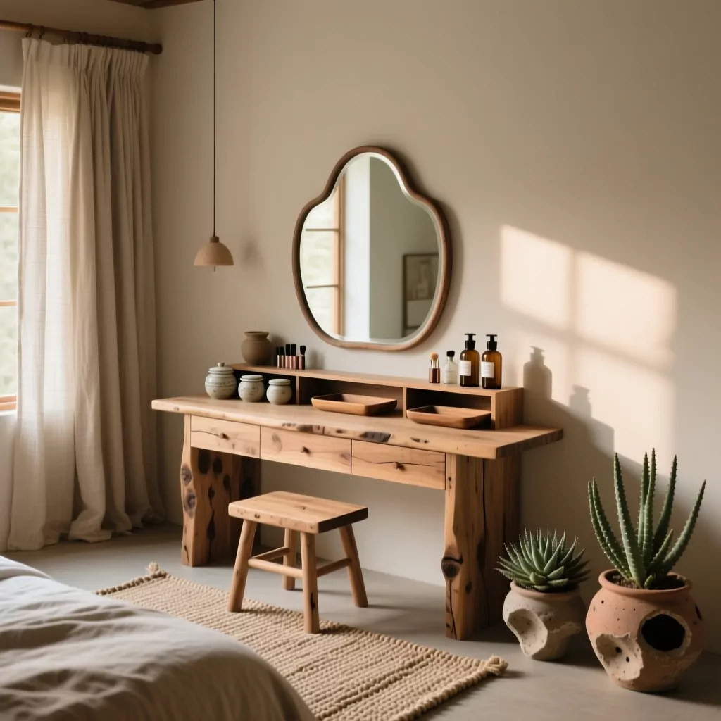 Nội thất phòng ngủ chung cư có bàn trang điểm liền kề phòng tắm