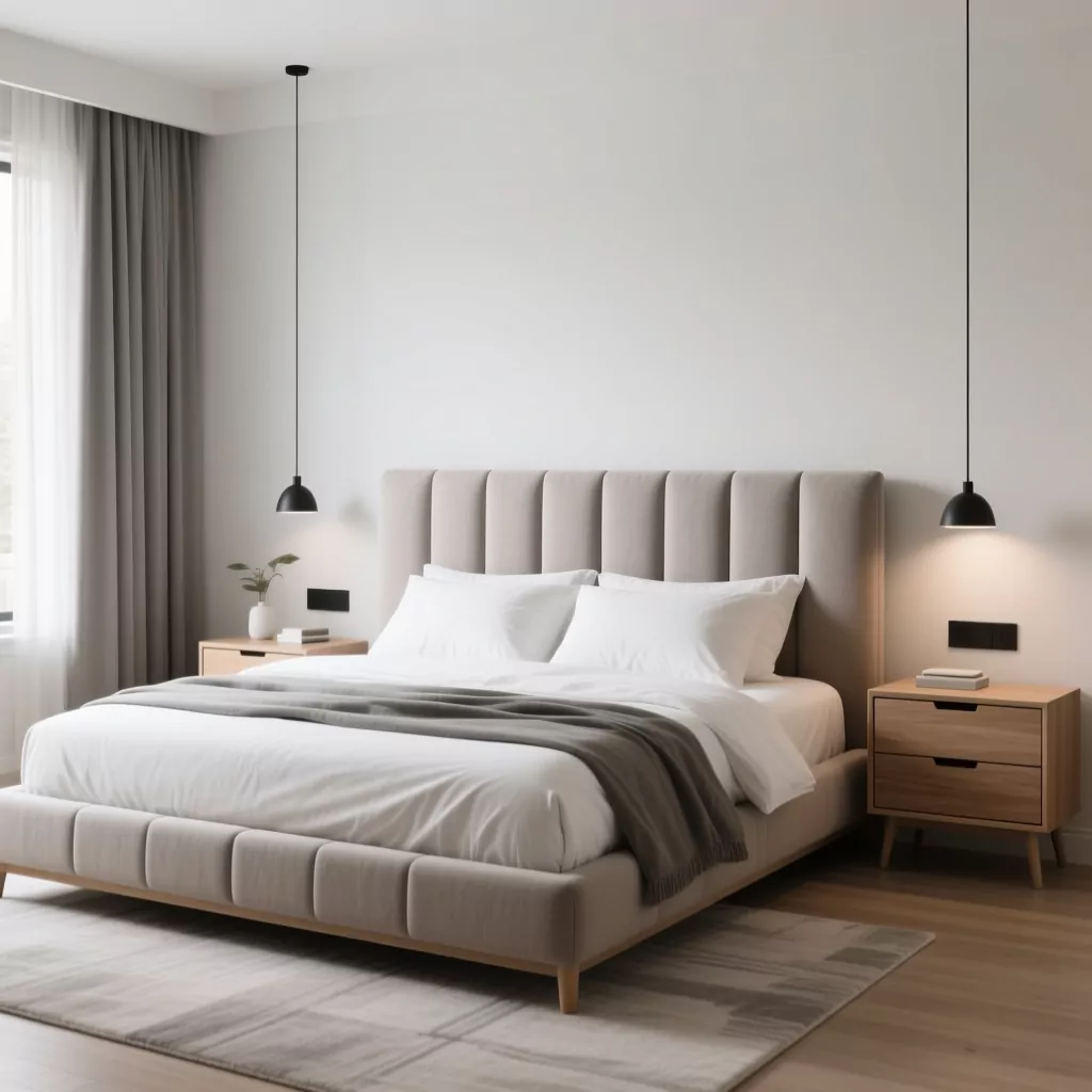 Nội thất phòng ngủ chung cư giường lớn Scandinavian