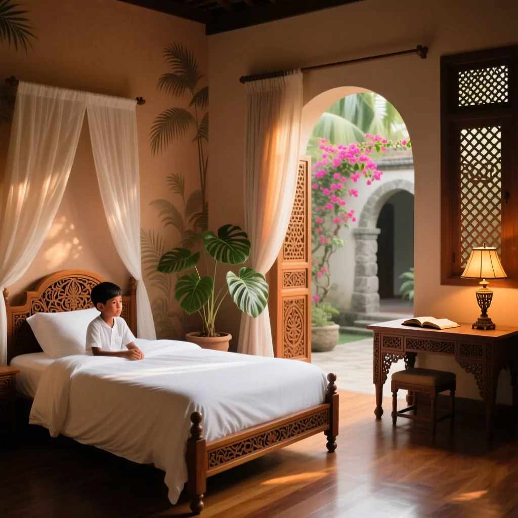 Phòng ngủ con gái hiện đại phong cách Đông Dương sang trọng