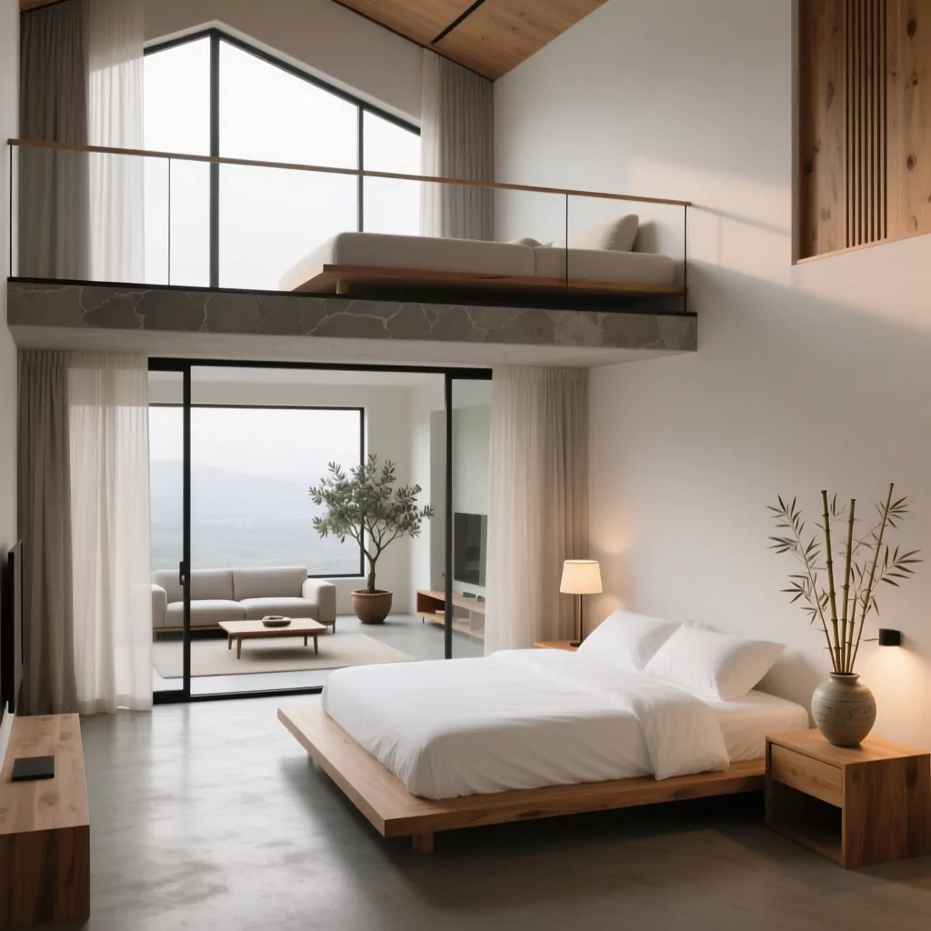 Thiết kế phòng ngủ đơn giản Japandi ấm áp