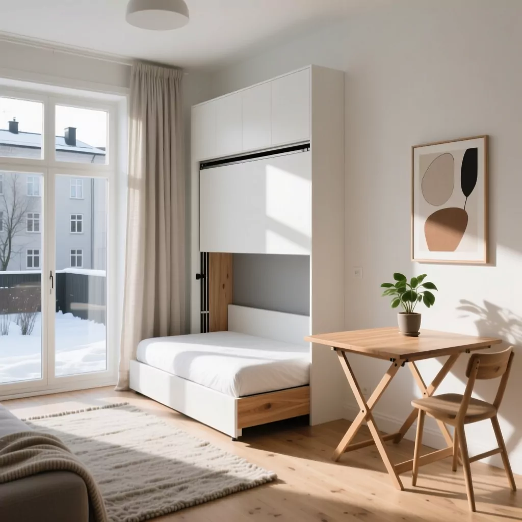 Studio với phòng ngủ đẹp đơn giản
