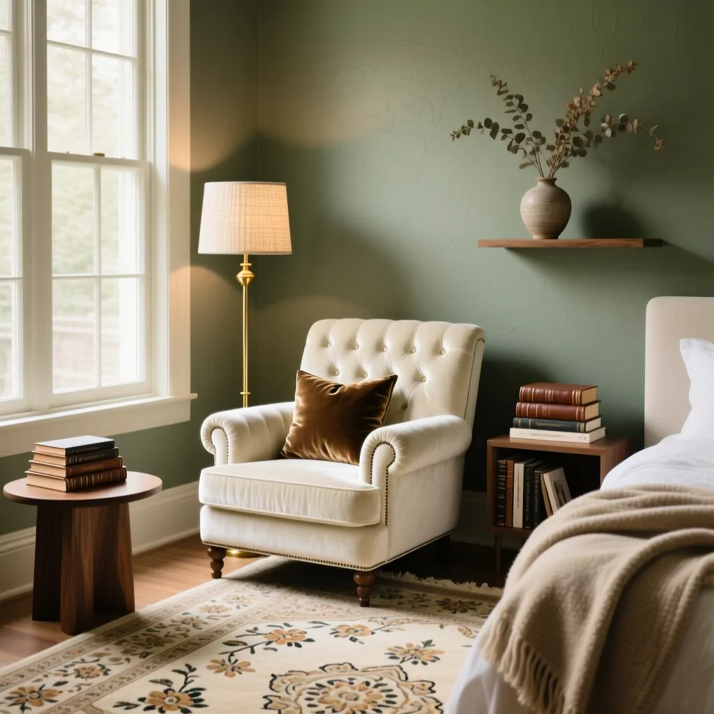 Thiết kế phòng ngủ indochine có góc đọc sách thư giãn