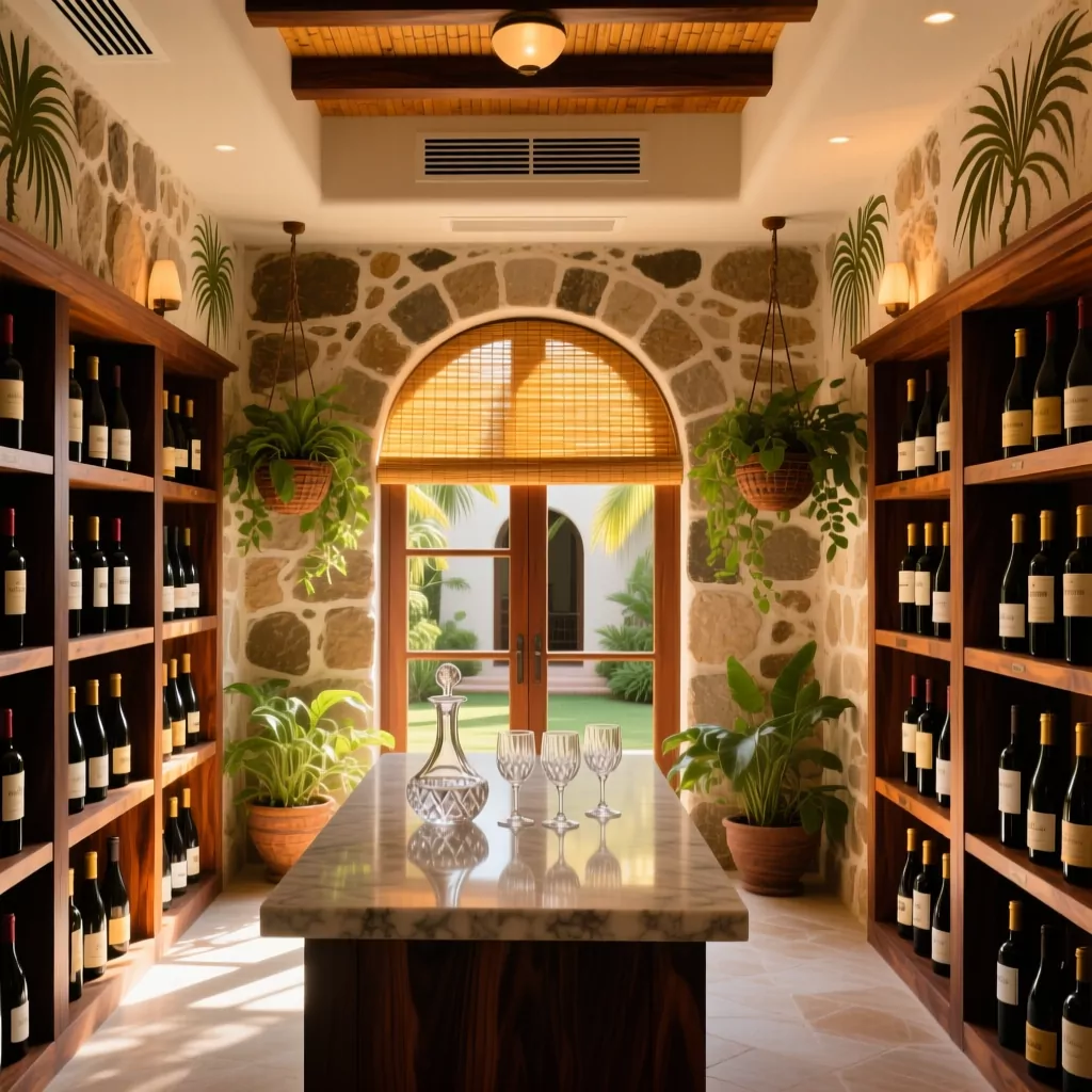 Nội thất phòng ngủ master phong cách Indochine với quầy bar