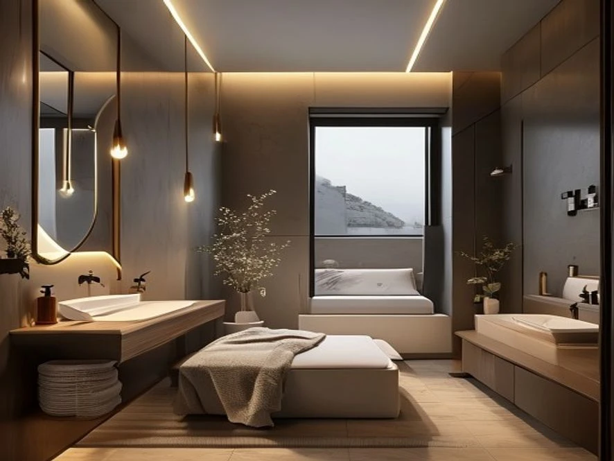 Phòng tắm diện tích nhỏ tiếp cận hiện đại trong mẫu nội thất phòng ngủ 25m2 đẹp