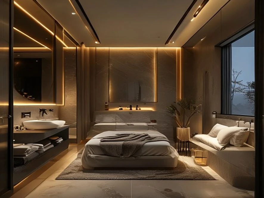 Phòng tắm kín đáo và sang trọng trong thiết kế nội thất phòng ngủ 30m2
