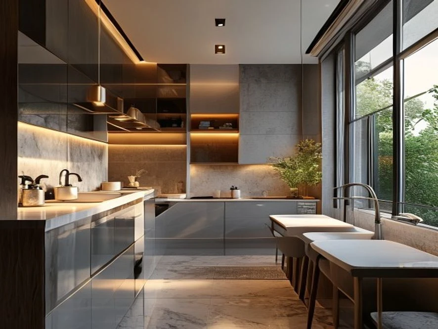 Phòng tắm liền kề trong mẫu nội thất phòng bếp 12m2 đẹp