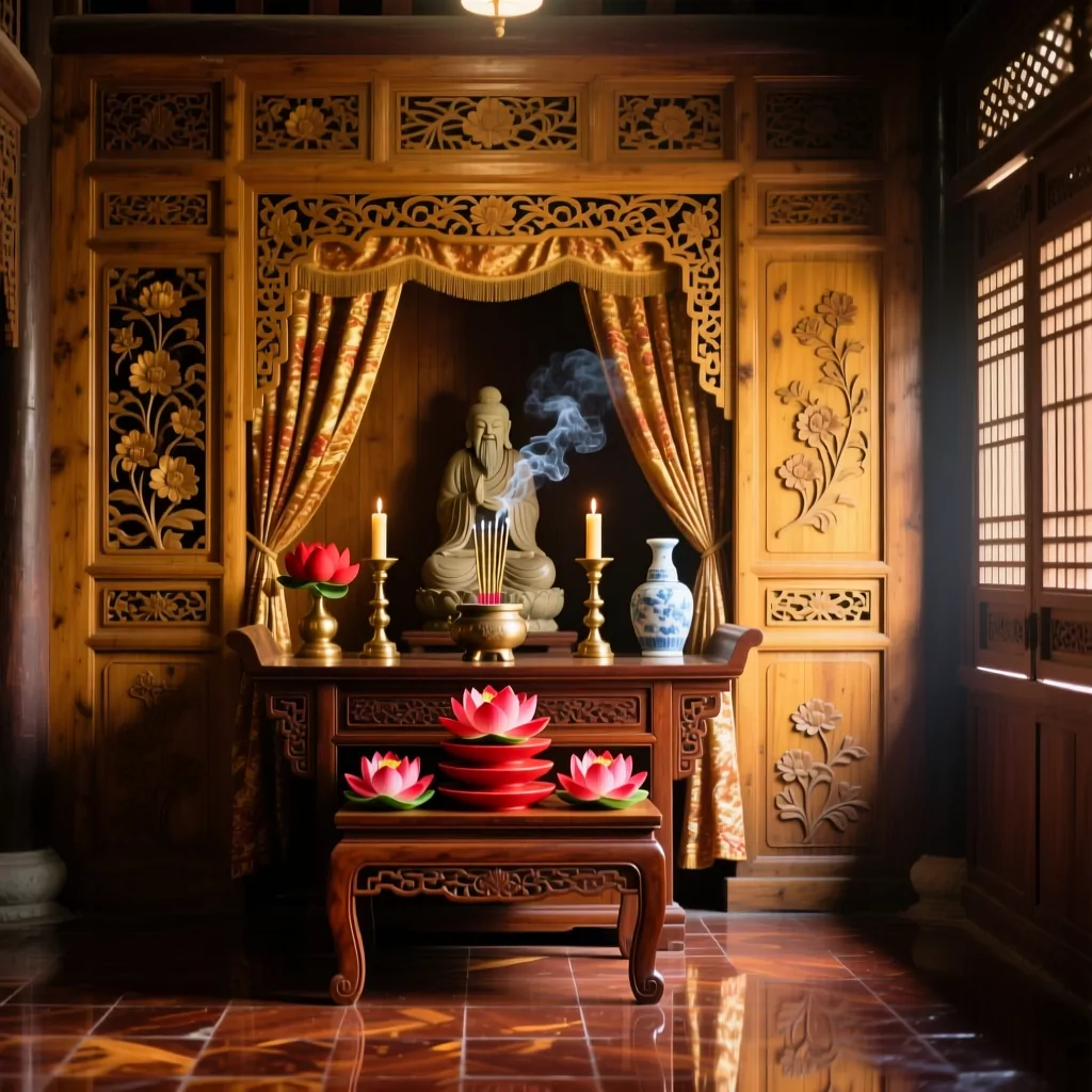Thiết kế phòng thờ kết hợp phòng khách sang trọng cho nhà phố