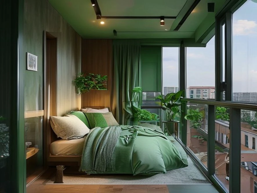 Tận dụng ban công nhỏ sống xanh cho nội thất phòng ngủ 25m2