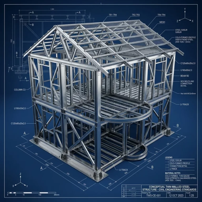 Mô hình 3D thiết kế kết cấu thép thành mỏng theo TCVN 14594:2026