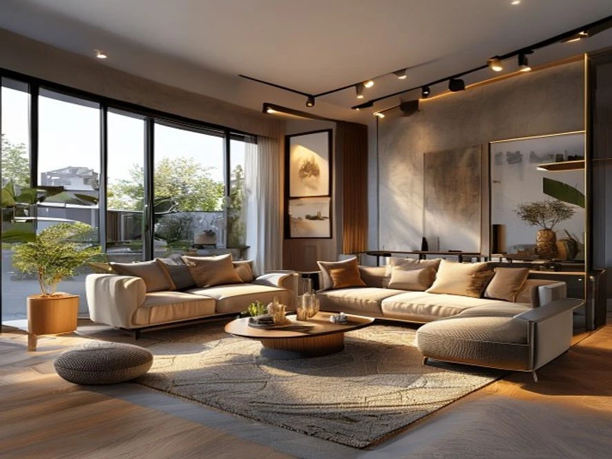 thiết kế 3D phối cảnh mẫu nội thất phòng khách 20m2 đẹp