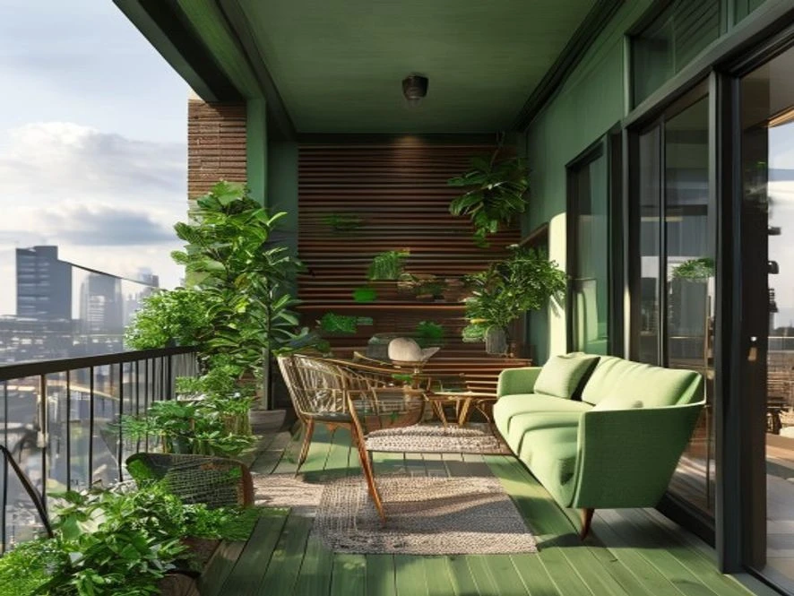 Thiết kế ban công xanh mát thoải mái cho nội thất phòng khách 40m2