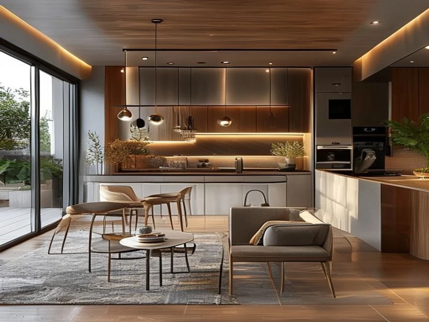 Thiết kế bếp liền kề thông minh trong nội thất phòng khách 20m2