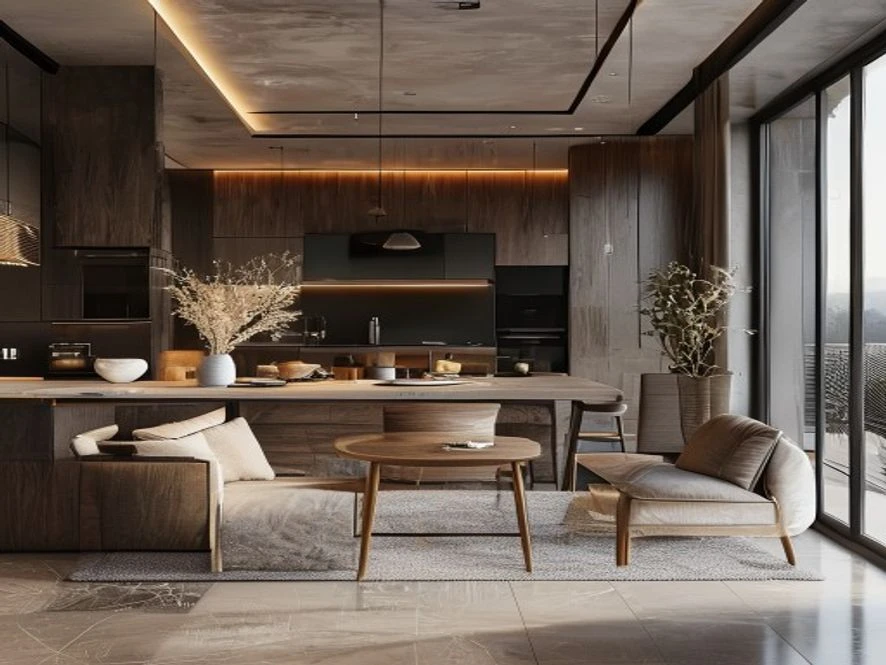 Thiết kế bếp liền kề tối ưu cho nội thất phòng khách 15m2