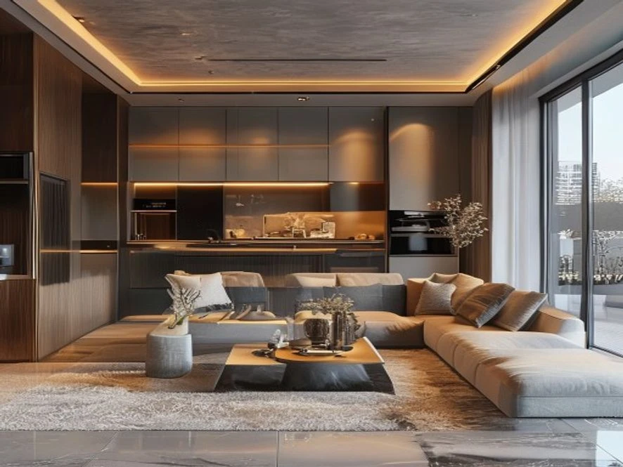 Thiết kế bếp liền kề tối ưu cho nội thất phòng khách 25m2