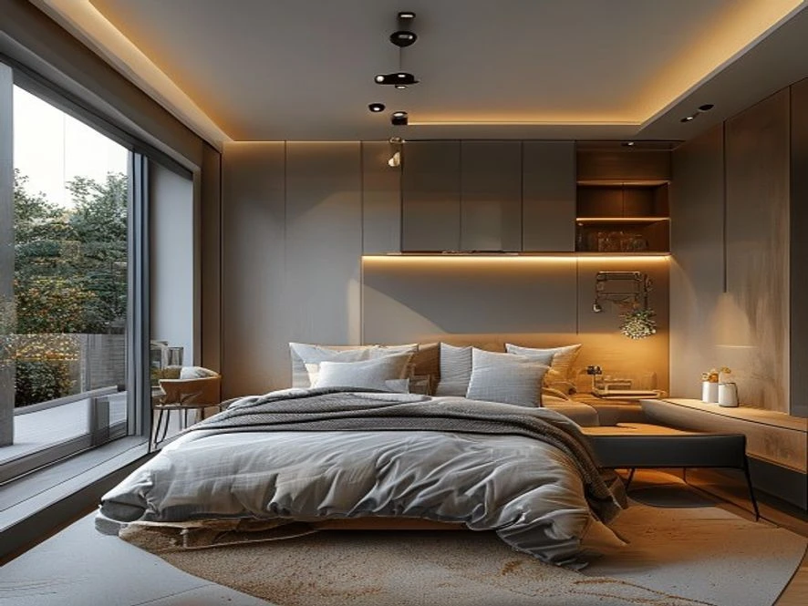 Thiết kế mẫu nội thất phòng ngủ 9m2 đẹp kết nối bếp mini