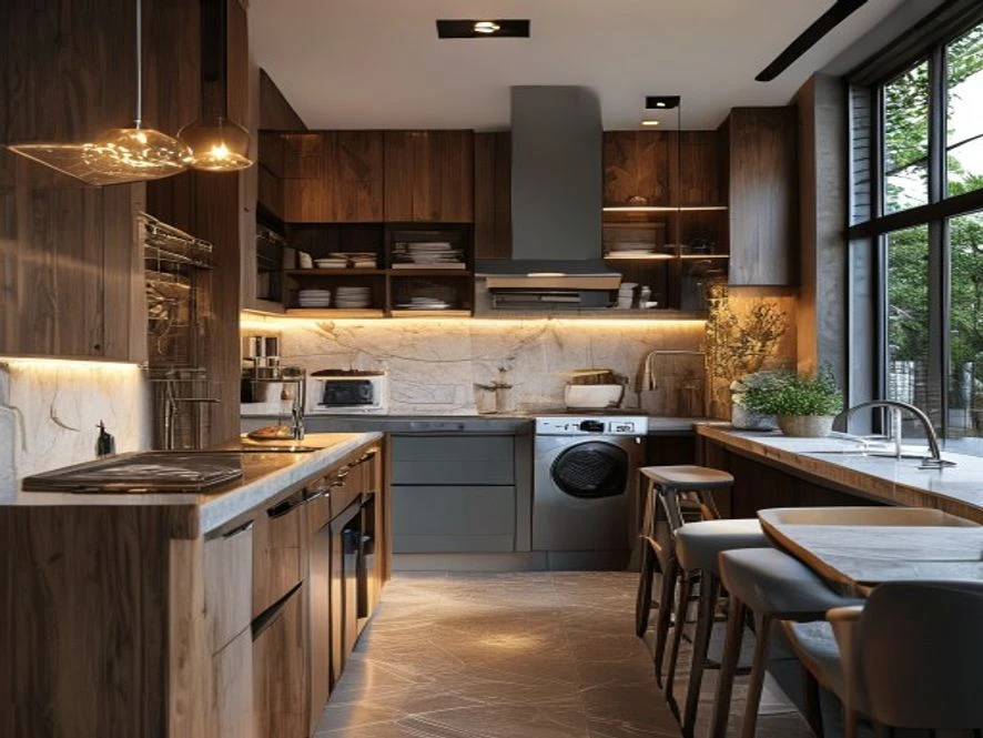 Thiết kế nội thất phòng bếp 10m2 liền khu giặt