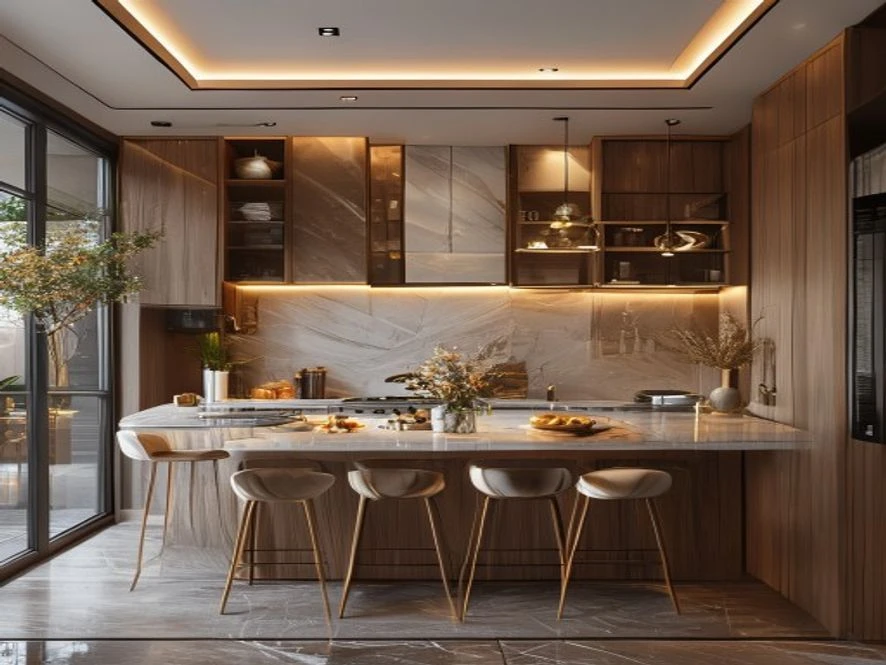 Thiết kế nội thất phòng bếp 10m2 liền phòng khách