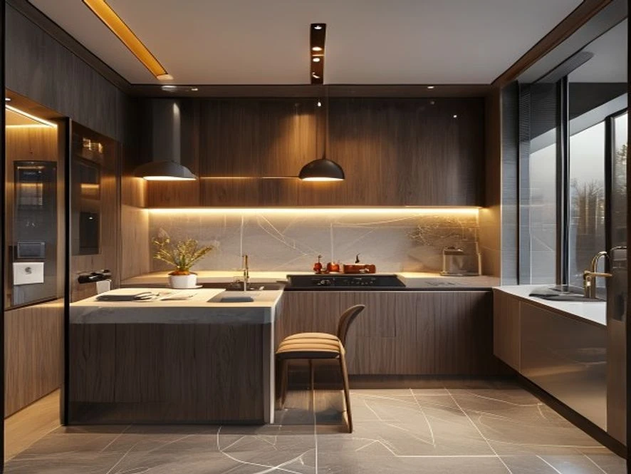 Thiết kế nội thất phòng bếp 15m2 kết hợp phòng tắm thông minh