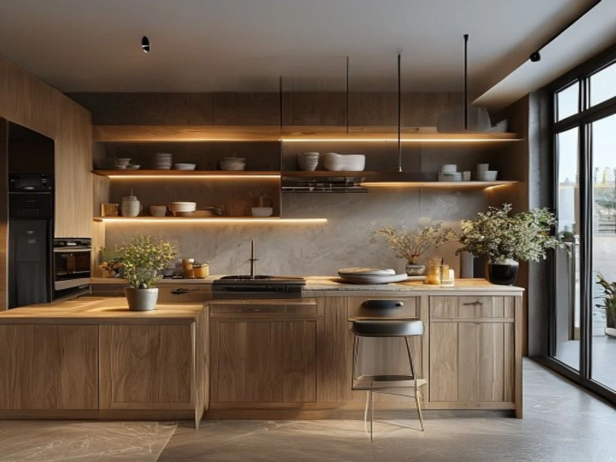 Thiết kế nội thất phòng bếp 20m2 hệ thống tủ chữ U