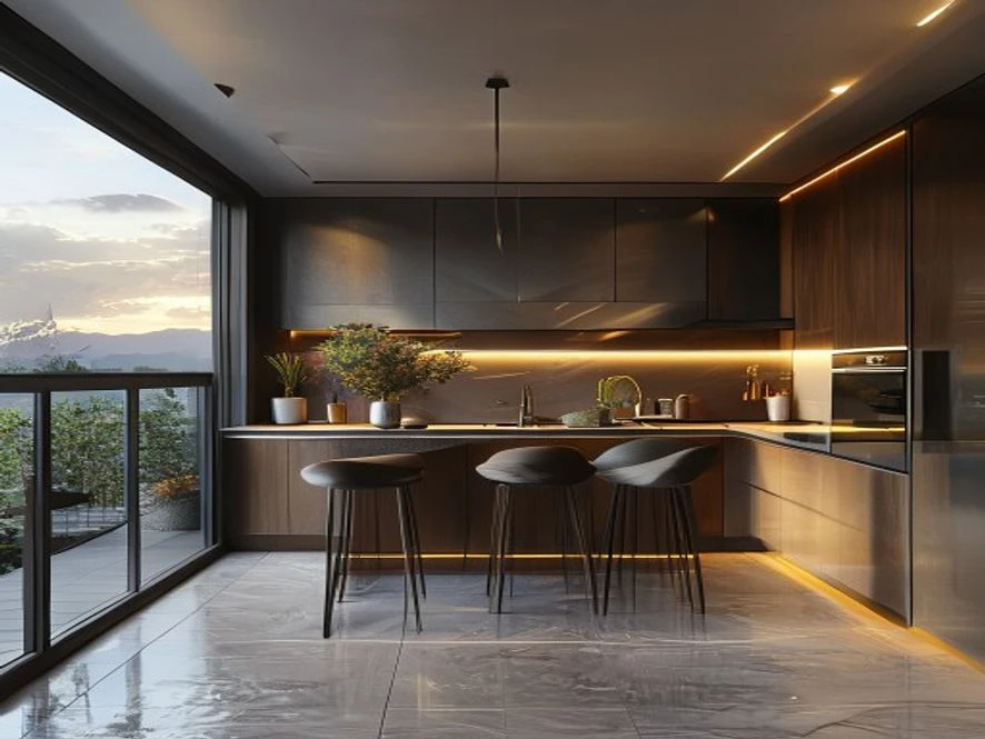 Thiết kế nội thất phòng bếp 20m2 mở rộng ban công