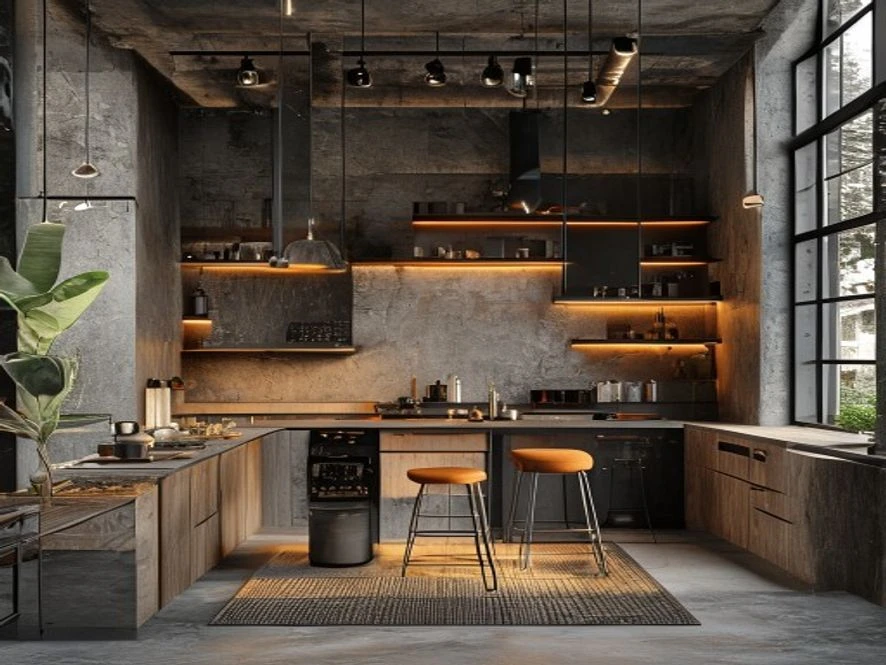 Thiết kế nội thất phòng bếp 20m2 phong cách công nghiệp