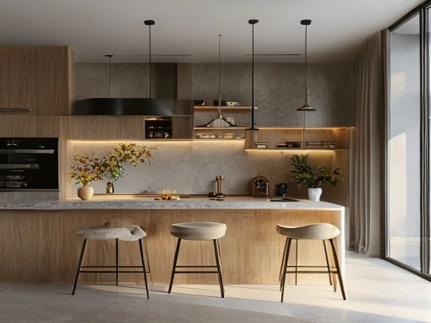 Thiết kế nội thất phòng bếp 20m2 phong cách tối giản