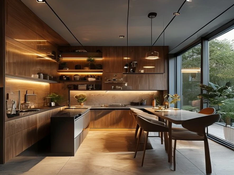 Thiết kế nội thất phòng bếp 25m2 dạng chữ U tối ưu diện tích