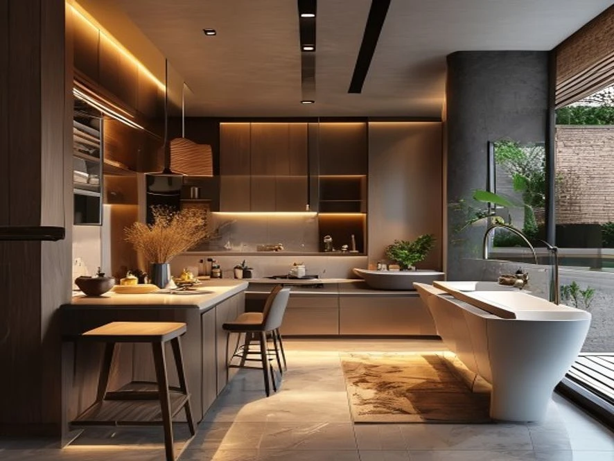 Thiết kế nội thất phòng bếp 25m2 kết hợp khu vực phòng tắm