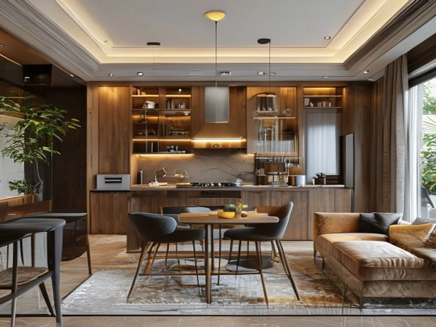 Thiết kế nội thất phòng bếp 25m2 kết hợp phòng khách