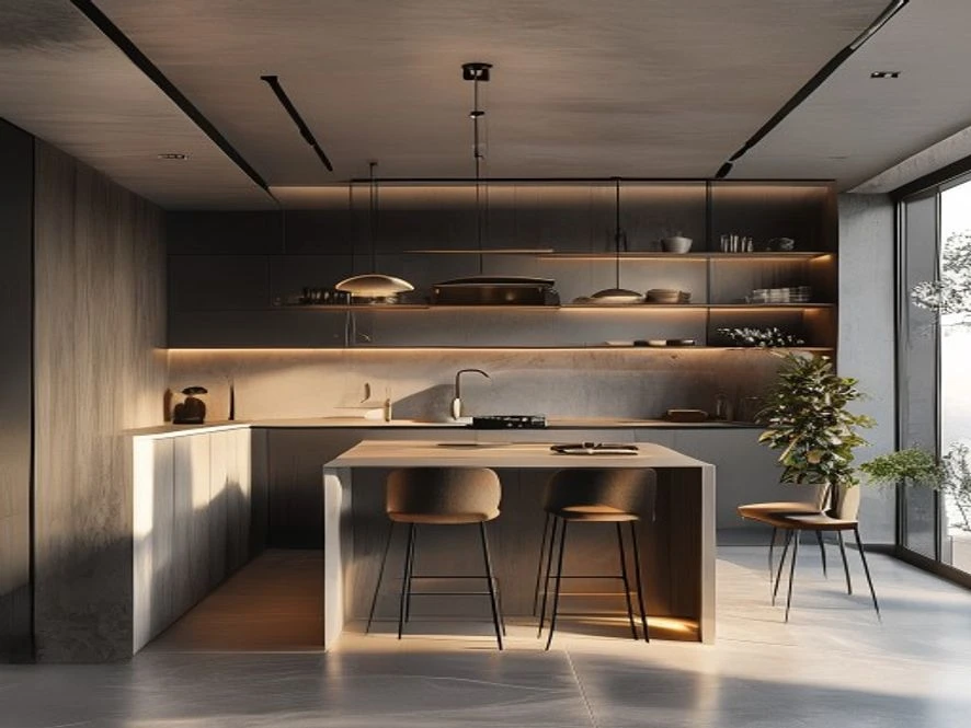 Thiết kế nội thất phòng bếp 25m2 phong cách hiện đại tối giản