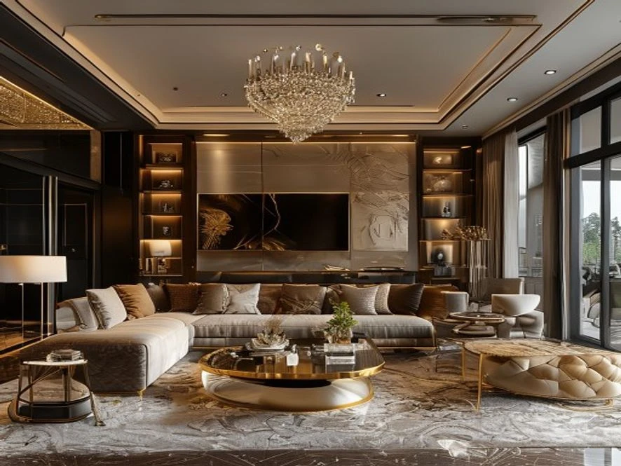 Thiết kế nội thất phòng khách 40m2 phong cách Luxury sang trọng