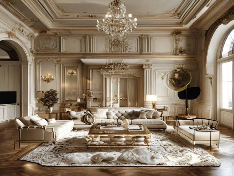 Thiết kế nội thất phòng khách 40m2 phong cách Tân cổ điển