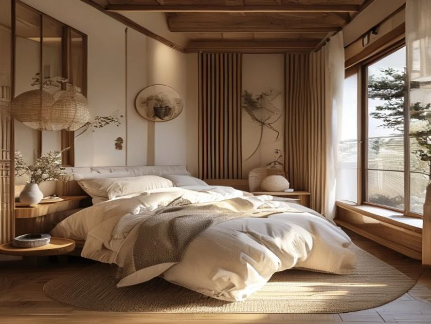 Thiết kế nội thất phòng ngủ 12m2 phong cách Japandi