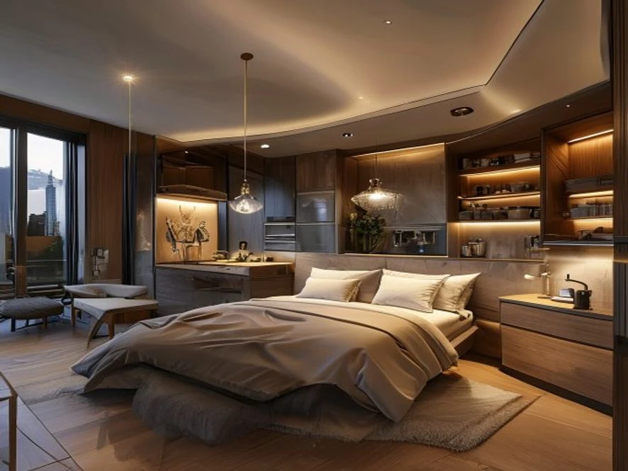 Thiết kế phòng bếp kết hợp phòng ngủ 12m2