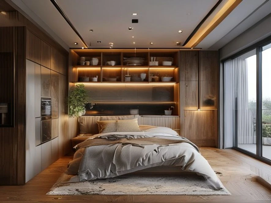 Thiết kế phòng bếp nhỏ tích hợp cho nội thất phòng ngủ 15m2