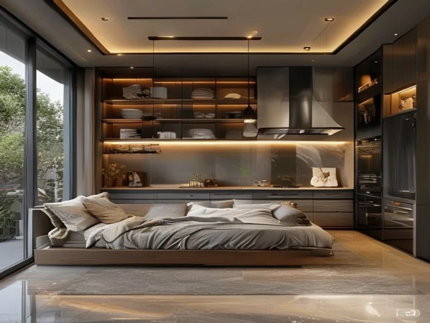 Thiết kế phòng bếp tích hợp phòng ngủ 15m2