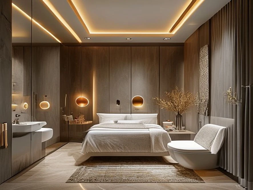 Thiết kế phòng tắm khép kín đẹp cho nội thất phòng ngủ 25m2