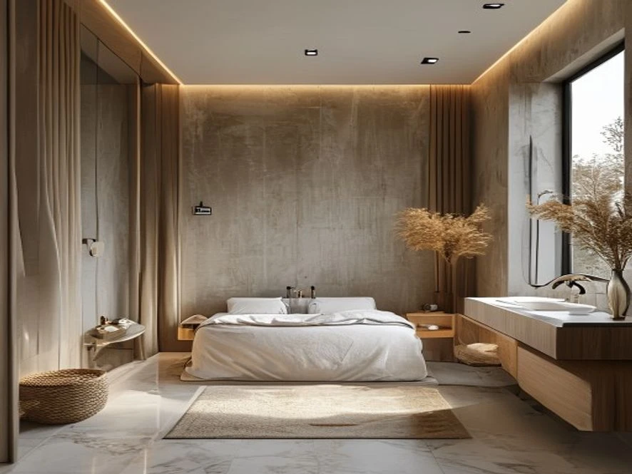 Thiết kế phòng tắm khô thoáng cho mẫu nội thất phòng ngủ 15m2 đẹp
