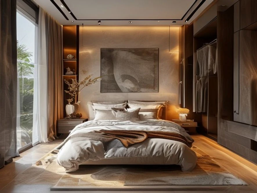 tủ quần áo tích hợp mẫu nội thất phòng ngủ 30m2 đẹp
