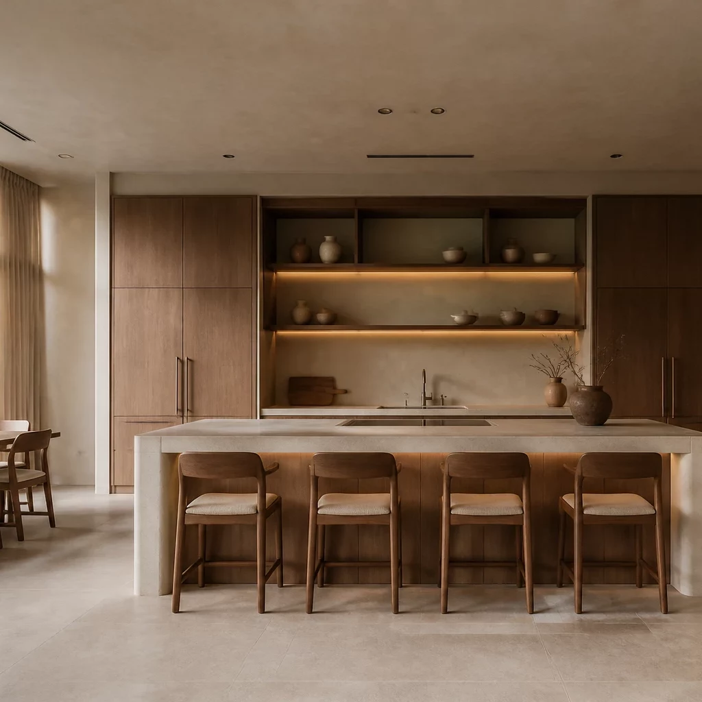 Lựa chọn vật liệu gỗ cho bàn đảo bếp hiện đại