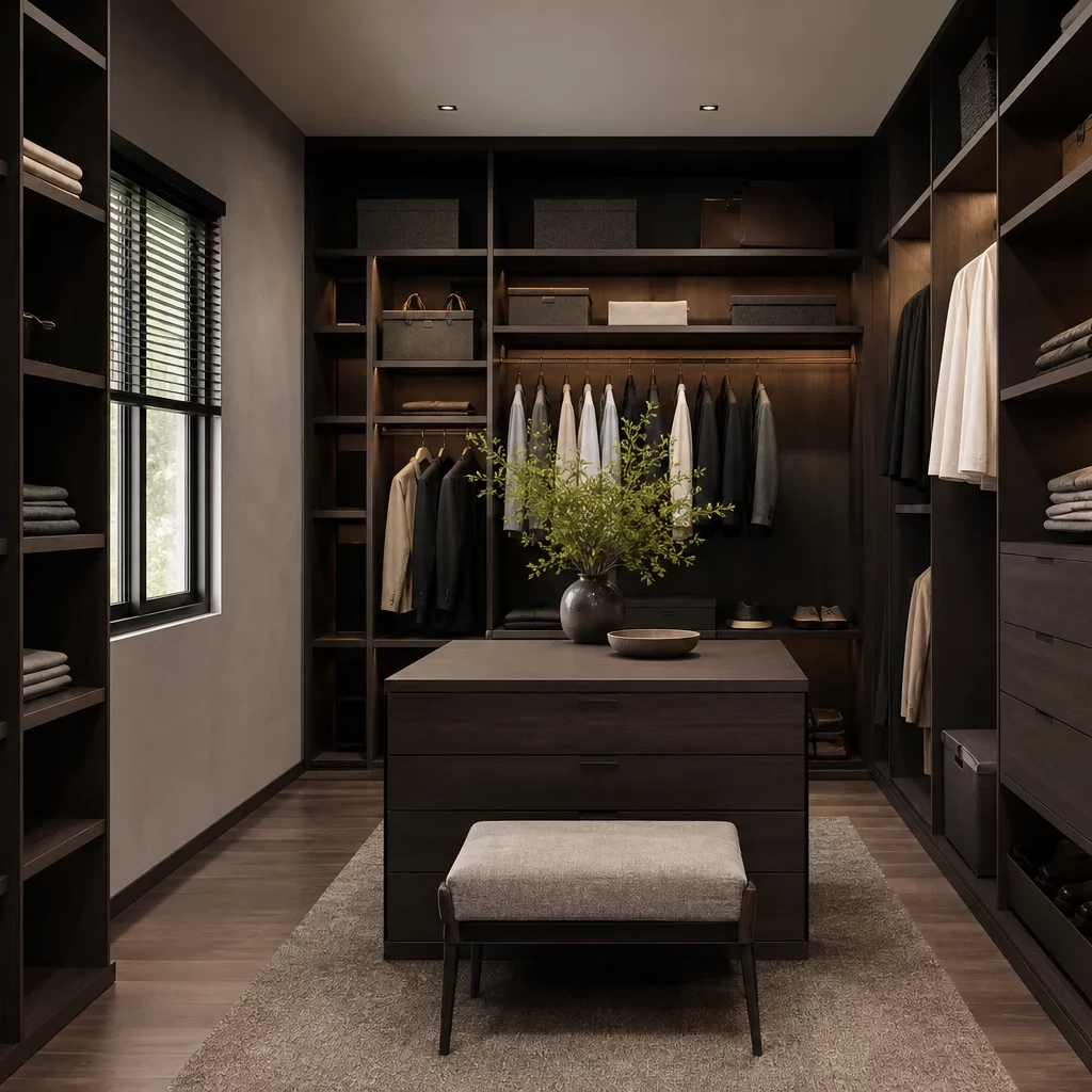 Các phong cách thiết kế nội thất: sang trọng với sofa nâu và đèn chùm pha lê.
