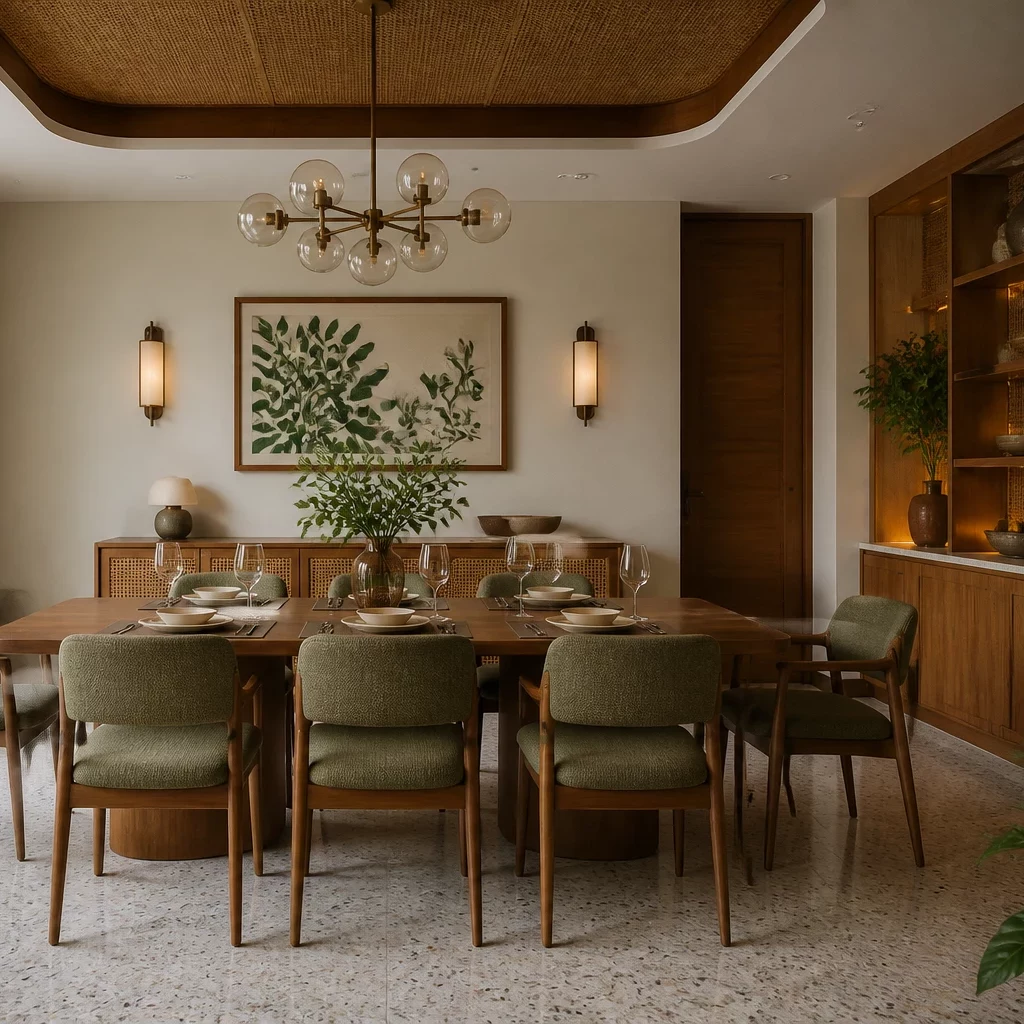Các phong cách thiết kế nội thất: sang trọng kiểu Pháp với sofa nâu và đèn chùm pha lê.