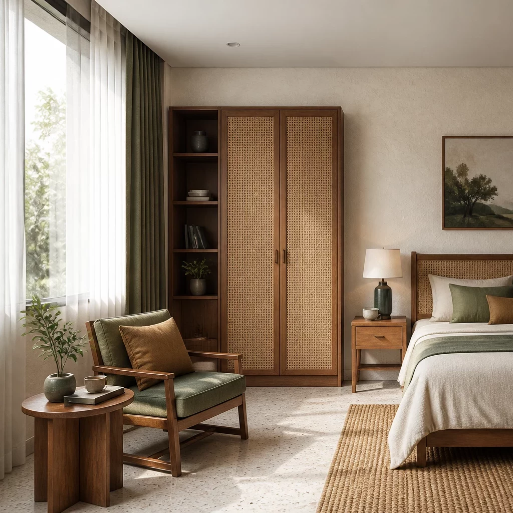 Các phong cách thiết kế nội thất: phòng ngủ hiện đại với trần dốc và cửa sổ lớn.