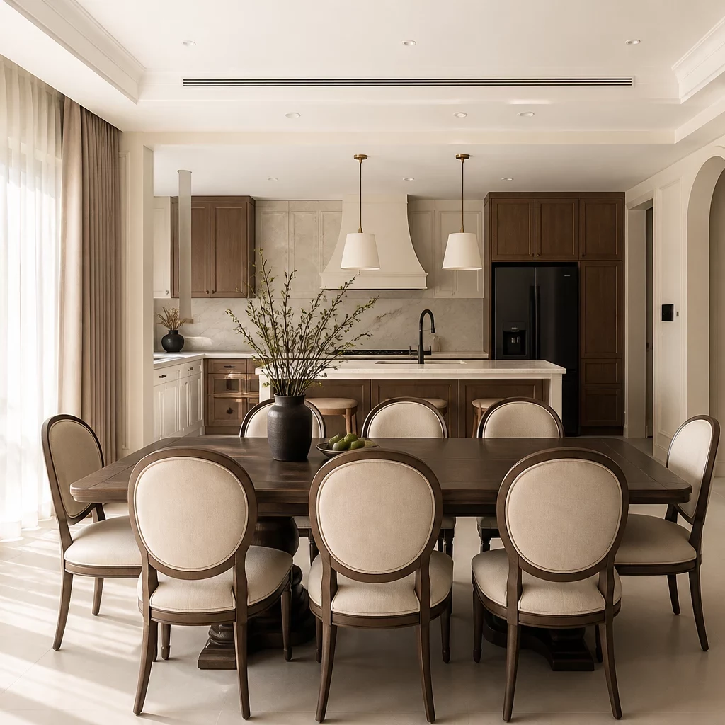 Thiết kế bếp tối giản với hệ thống đèn trang trí hiện đại