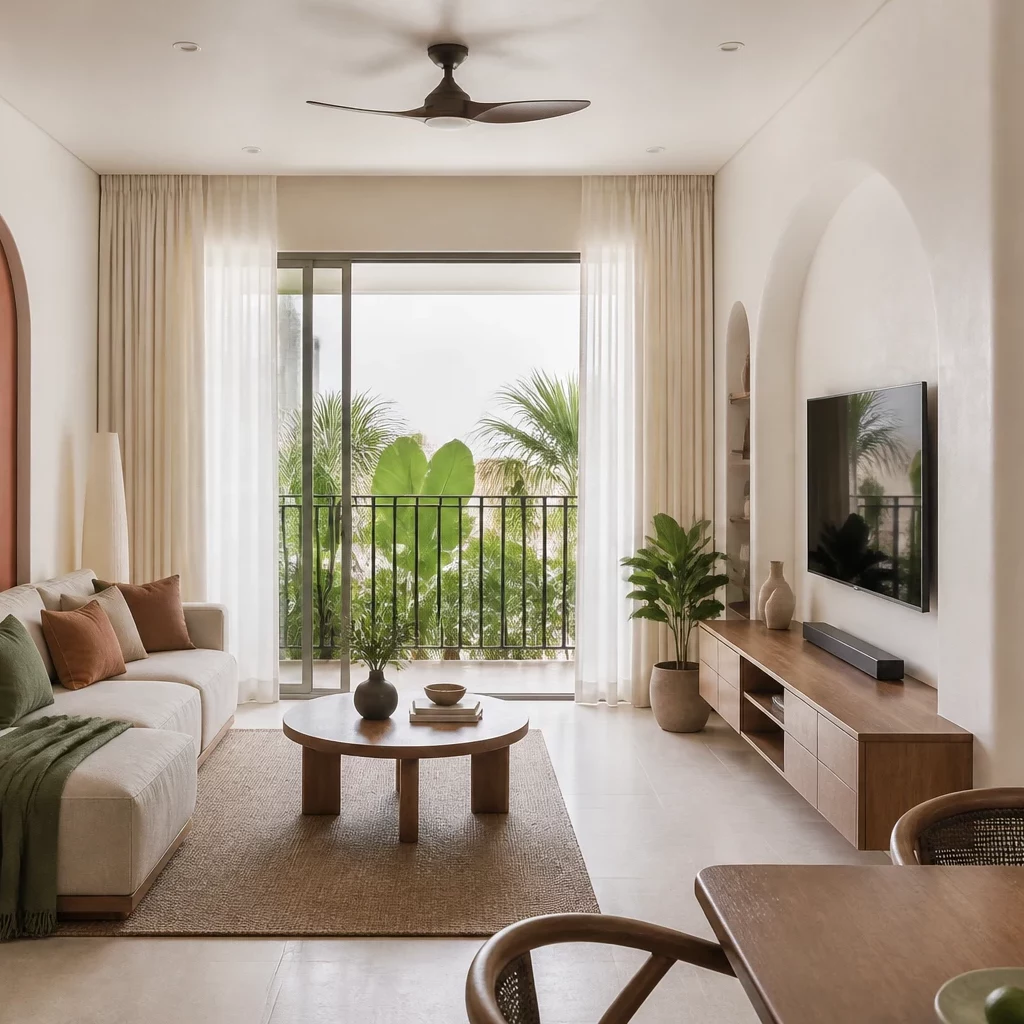 Cầu thang phòng khách đẹp lan can kính cường lực tối giản